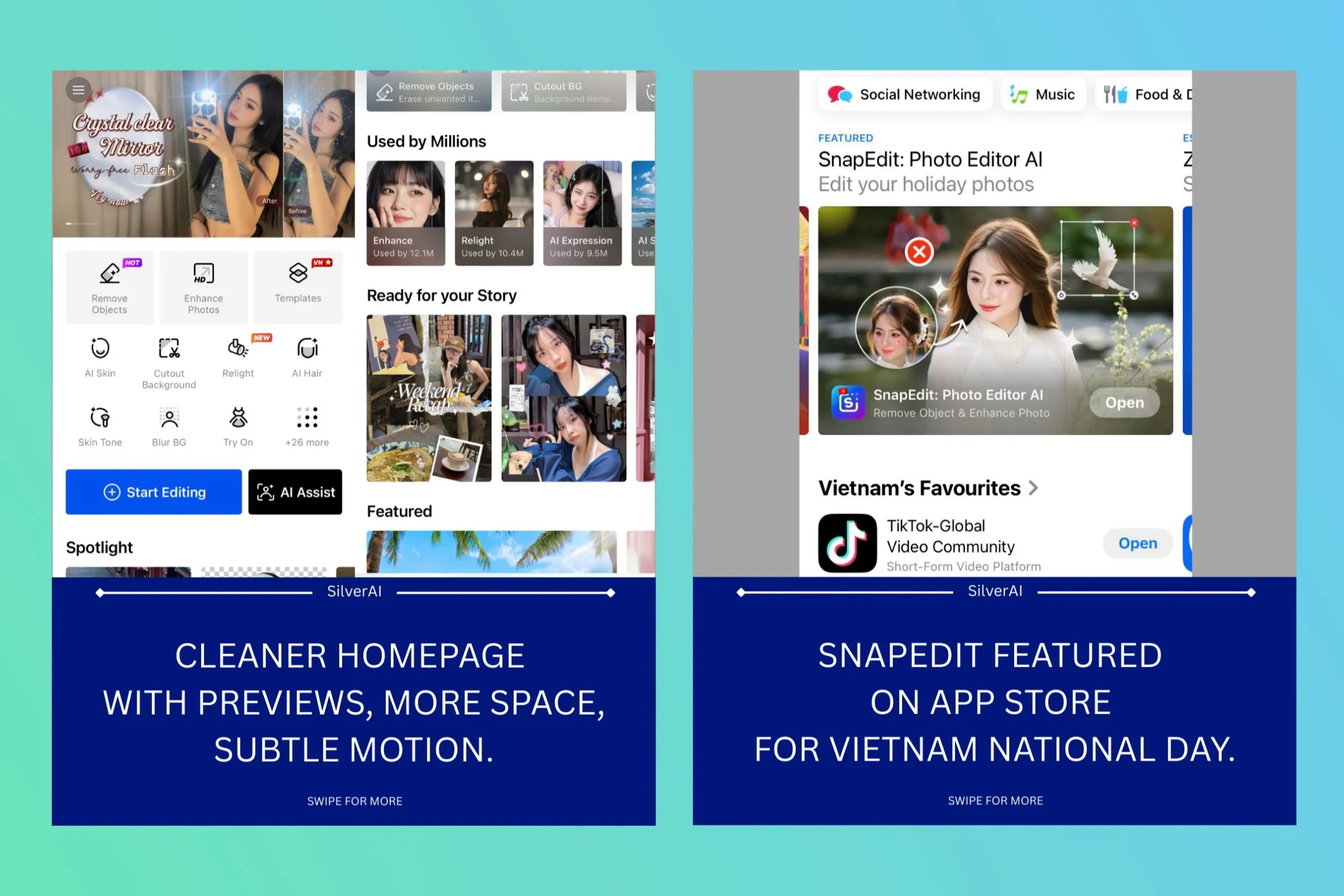 SilverAI homepage redesign and App Store feature
